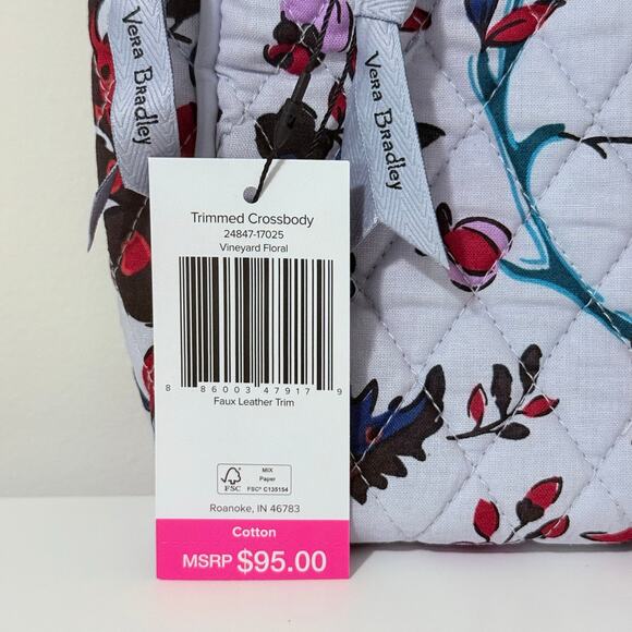 New Vera Bradley Cotton Trimmed Crossbody Bag in Vineyard Floral - Picture 6 of 8